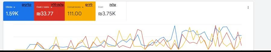 גוגל: 111 לידים בעלות של 33.77 ש״ח לליד