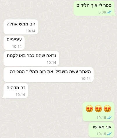 הודעת וואטסאפ: האתר עשה בשבילי את רוב תהליך המכירה
